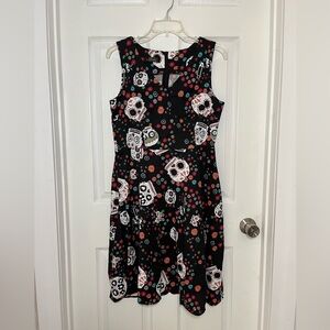 Ihot Floral Sugar Skull Print Sleeveless Dress
